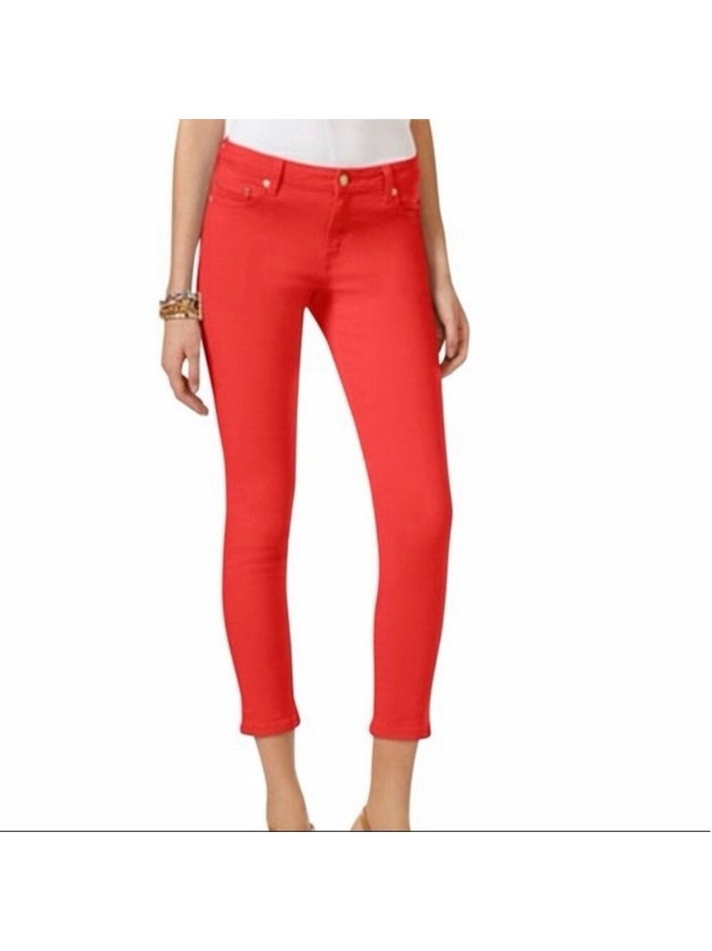 Michael Kors Izzy Cropped Skinny Jeans – Size 10 – Coral